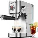 Spacekey Espresso Machine with Milk Frother, 20 Bar Compact Expresso Coffee Machines for Home, Stainless Steel Espresso Maker with 39oz Removable Water Tank for Cappuccino Latte, Fast Heating, Silver