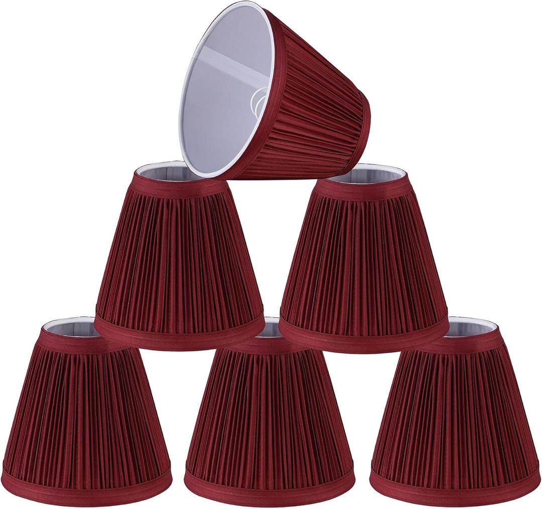 Aspen Creative 33124-6 Small Pleated Empire Shape Chandelier Clip-On Lamp Shade, Burgundy, 3" Top x 6" Bottom x 5" Slant, 6 Pack