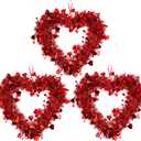 Chuangdi 3 Pcs Valentine Heart Wreaths for Front Door, 14 Inch Valentines Day Decorations with Heart Tinsel Foil Love Hanging Gift for Anniversary Wedding Party Wall Window Mantel Decor (Red)