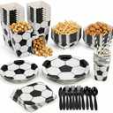 Soccer Party Supplies for 10 114 Pcs Set with Dinner & Dessert Plates, Cups, Napkins, Cutlery, Straws, Popcorn Boxes & Snack Trays | Disposable Sports Birthday Party Tableware