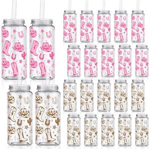 Qinyoung 24 Pcs Western Cowgirl Cowboy Plastic Tumbler 14.2 oz Cowgirl Party Favors Reusable Cups with Lids and Straws Decoration Iced Coffee Cup My First Rodeo Decorations(Classic Style,Multicolor)