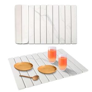 Stone Dish Drying Mat for Kitchen Counter, 24''×15'' Dishes Drying Matt Kitchen Counter, Absorbent Diatomaceous Earth Bath Quick Dry Mats for Tableware, Bottles and Cup(White Marble)