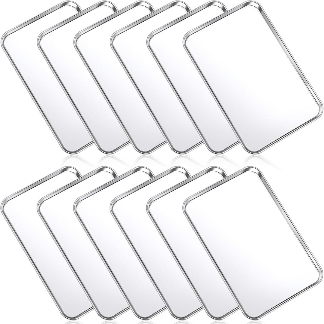Mimorou 12 Pcs Baking Sheet Stainless Steel Cookie Small Metal Sheet Pans Professional Rectangle Oven Trays Kitchen Baking Cooking Oven and Toaster, Dishwasher Safe (9 x 5.8 Inch)