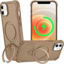 Designed for iPhone 12 & 12 Pro Case with Magnetic Stand [Military Drop Protection][Compatible with Magnet] Shockproof 12 & 12 Pro Phone Case with Ring Holder, Khaki