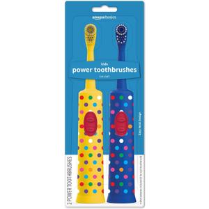 Amazon Basics Kids Electric Toothbrush, Battery Powered, Soft Bristles, Oscillating Brush Head, Ages 4+, 2 Count, 1-Pack (Previously Solimo)