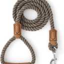 Mile High Life Dog Leash, Braided Cotton Rope Leashes with Leather Handle - Heavy Duty Metal Clasp, 4FT, 1/2" Thick - Wedding, Walking & Training Leash for Medium Large Dogs (Camel)