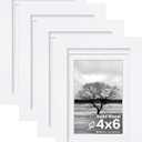 Egofine 4x6 Picture Frames Set of 4, Made of Solid Wood Covered by Plexiglass 3.5x5 with Mat or 4x6 without Mat, for Table Top Display and Wall Mounting Photo Frame White