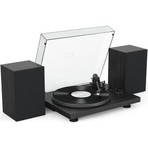 Udreamer Vinyl Record Player, Turntable with 40W Speakers, Bluetooth Input Output and USB Record, Vintage LP Player with AT-3600L Cartridge, Built-in Phono Preamp, Counterweight and Pitch, Black