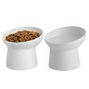 KITCHENLESTAR Ceramic Raised Cat Bowls, Elevated Tilted Cat Food and Water Bowls Set, Porcelain Stress Free Pet Feeder Dish for Cats and Small Dogs, Dishwasher and Microwave Safe, Set of 2(White)
