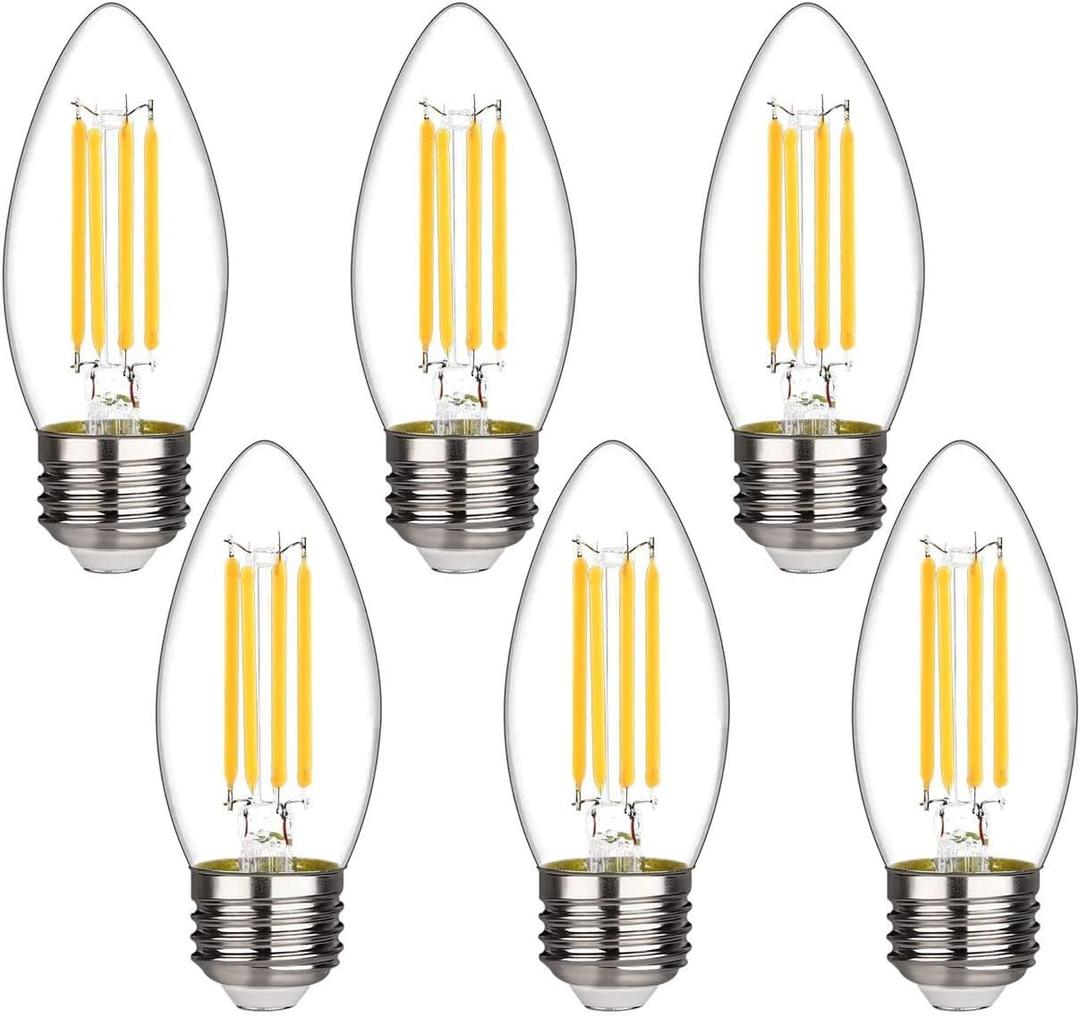 BORT B11 Chandelier led Light Bulbs, Dimmable 4W Equivalent to 40W LED Candelabra Bulbs, 2700K Warm White, E26 Standard Medium Base LED Bulbs, Torpedo Top (6 Pack)