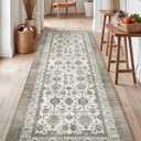 DEXI Hallway Runner Rug, 2x7 Distressed Non Slip Runners Carpet, Boho Vintage Soft Thin Indoor Rug, Stain Resistant Washable Entry Mat for Entryway Kitchen Laundry Room Living Room, Warm Brown