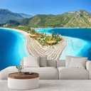 Beach Wallpaper Tropical Landscape Island Mountain Wall Mural for Bedroom Living Room(Not Self-Adhesive) (170" x 120")