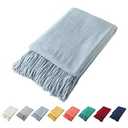 Homiest Decorative Knitted Throw Blanket with Fringe Soft & Cozy Tassel Blanket for Couch Sofa Bed (Baby Blue, 50x60)