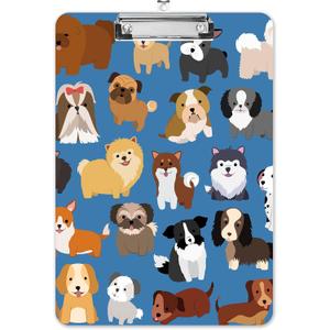 Fashion A4 Clipboard, Standard Letter Size 9" x 12.5", Decorative Wooden Clipboard with Low Profile Metal Clip for Office, School, Teachers, Cute Dogs