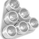 Internet's Best Triangle Magnetic Spice Rack - 6 Jars - Round Storage Spice Rack Set - Clear Sift and Pour Lid - Stainless Steel