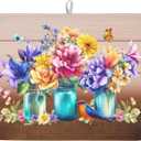 Spring Colorful Flowers Dish Drying Mat for Kitchen Counter,Vintage Plants Mason Jar Butterflies Drying Mat 18 x 24 Inch with Absorbent Reversible Microfiber Dish Drying Pad for Coffee Bar