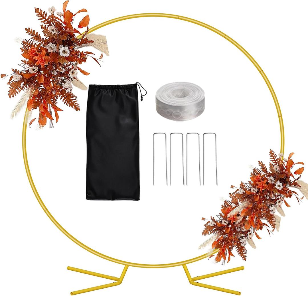 8FT Circle Arch Stand, Backdrop Stand for Parties, Metal Circle Balloon Arch Frame Heavy Duty, Gold Wedding Arch Frame with Base for Valentine Baby Shower Gender Reveal Party Decoration