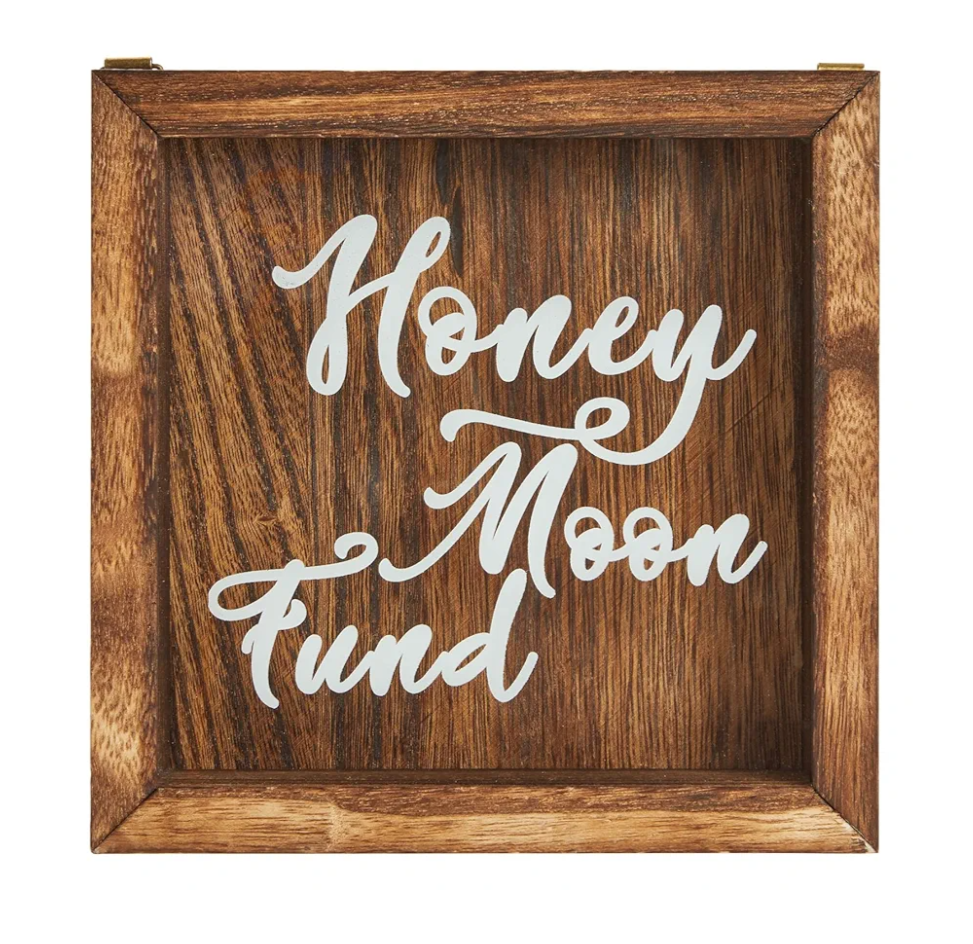 Juvale Honeymoon Fund Box Wedding Decorations for Reception - 7 x 7 Inch Wooden Rustic Wedding Card Box