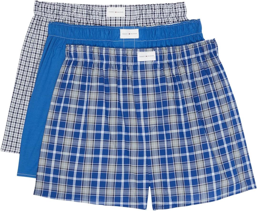 Tommy Hilfiger Men's Cotton Classic 3-Pack Woven Boxer (Medium, Glacier)
