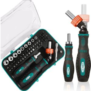 61 in 1 Ratcheting Screwdriver Set, Magnetic Screwdriver Tool Set with Sockets & Bits, Household Repair Tool Kits, Rotatable Ratchet Handles -PASDS61