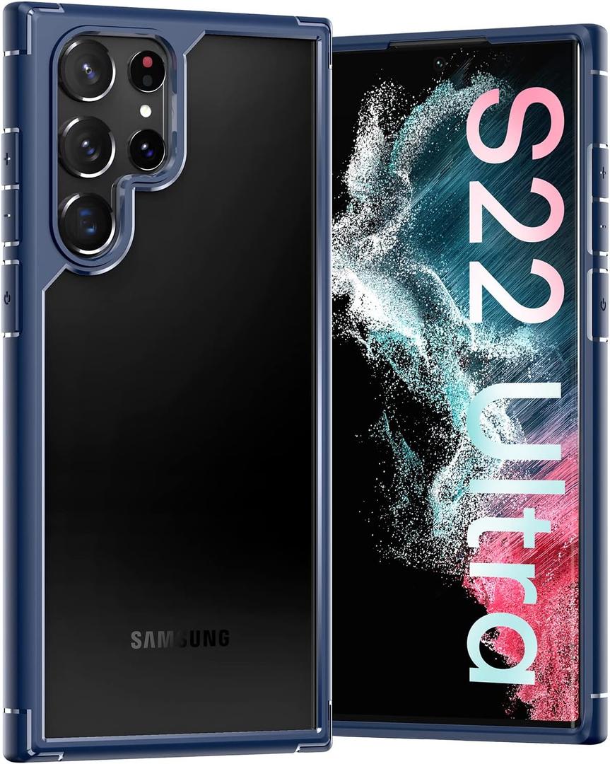 TOCOL for Samsung Galaxy S22 Ultra Case, Translucent Matte Hard Back [Military Grade Shockproof] [Anti-Scratch & Anti-Fingerprint] Slim Fit Protective Cover for Galaxy S22 Ultra Case 6.8'', Navy Blue