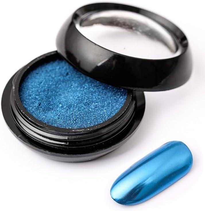 3 x Chrome Nail Powder, Metallic Mirror Holographic Nail Glitter Chrome Powder Reflective Glossy Nail Powder Pigment Manicure for Nail Art DIY Decoration (09 Blue)