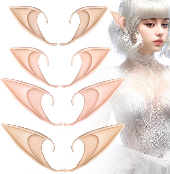 4 Pair Fairy Pixie Elf Ears Cosplay Elf Ear Soft Pointed Tips Anime Party Dress Up Costume Masquerade Accessories for Halloween Christmas Party (Nude & Brown)