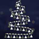 Hoolerry 37 Pcs Lighted DIY Crochet Christmas Tree Garland Knitted Handmade Xmas Tree Banner Decor Battery Powered Rustic Farmhouse Hanging Ornaments Yarn Pompoms Balls for Mantel Fireplace Wall Gift