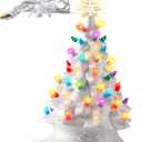 Ganeen 15 Inch Ceramic Christmas Tree with 66 Multicolored Lights Hand Painted Tabletop Christmas Tree Vintage Xmas Decorations for Table Desk Countertop Mantel Home Office (White)