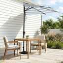 JEAREY 9ft Half Umbrella Outdoor Patio Umbrella Market Umbrellas with Crank, 1/2 Round Wall Umbrella 5 Sturdy Ribs UV Protection for Pool Garden Balcony Deck, Black & White Strip