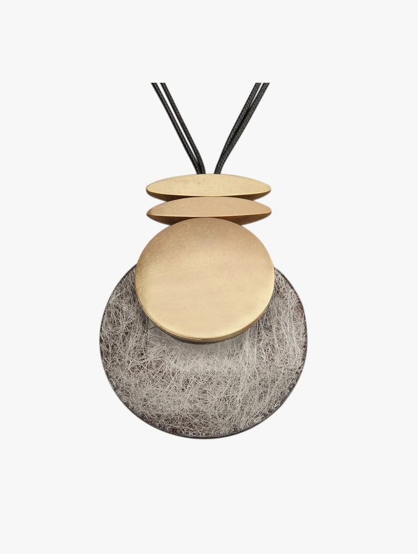 GelConnie Leather Necklace for Women Large Pendant Long Brown Necklace Circle Leather Choker Vintage Sweater Necklace Gold Chunky Boho Necklaces for Women