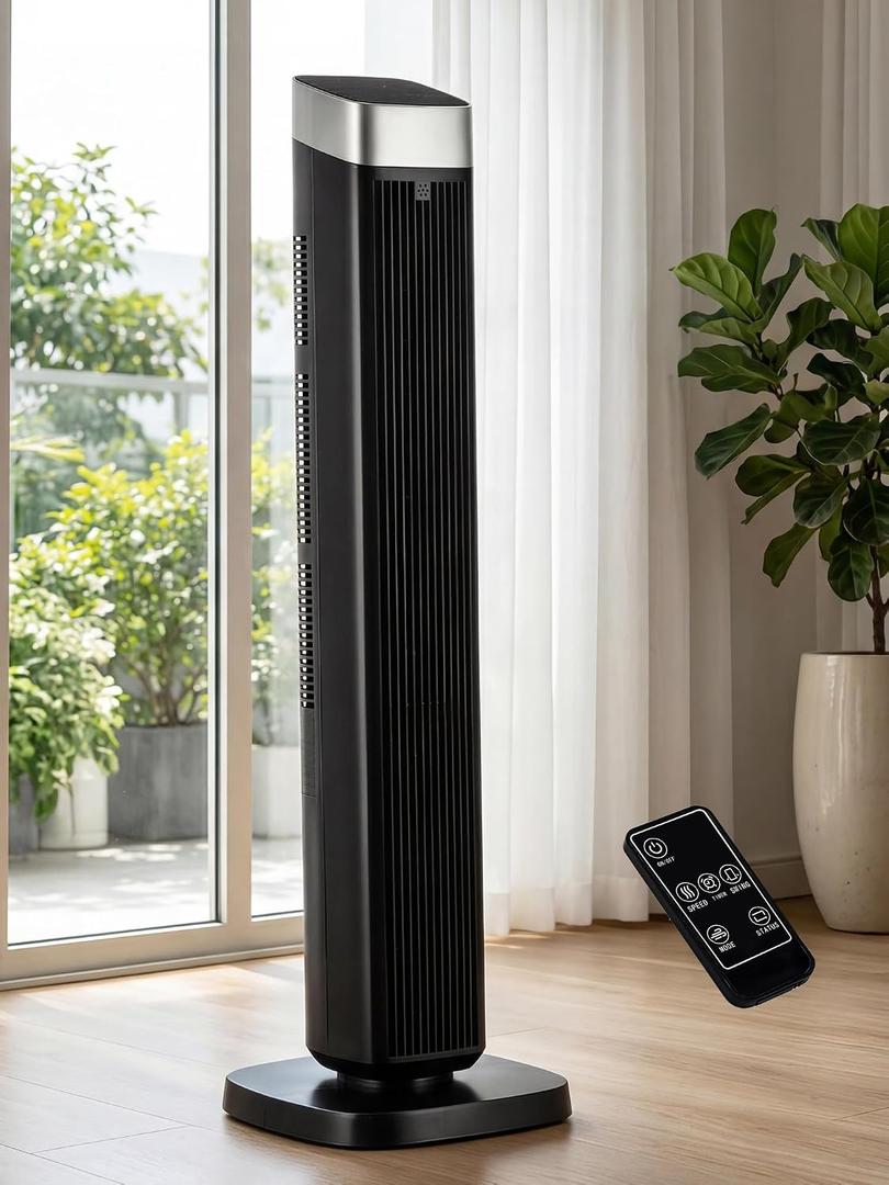 Uthfy 41" Tower Fan for Bedroom, 120° Oscillating Standing Fan with 24H Timer, Built-In Aromatherapy Box, Remote Control, 25ft/s High-Speed, 3 Speeds, 3 Modes, Quiet Floor Fan for Room, Home, Office