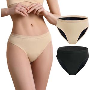 Incontinence Underwear for Women, 4 oz Maximum Absorbency Leak Proof Panties for Postpartum 2 Pack (Black-Beige, M)