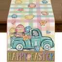 3 x Happy Easter Carrot Egg Truck Daisy Table Runner 13x72 Inch Pink Yellow Buffalo Plaid Spring Kitchen Dining Table Decor for Indoor Outdoor Farmhouse Home Party Decoration ZQ105