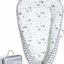 Baby Lounger | Organic Cotton Infant Lounger | Reversible, Adjustable & Portable Floor Lounger |Supervised Use | Soft, Breathable, Washable Cover - Star Collection (Gray) (Grey), 35 x 20 x 4 inches