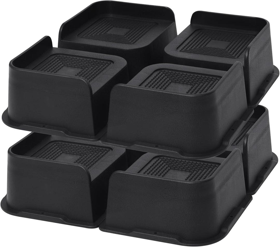MYMULIKE Bed Risers 3 inch, Oversized Furniture Risers,Heavy-Duty Support Up to 6000 Lbs, Lift 3 inch for Couch, Sofa, Table,Chair (Black 8 Pack, 3 inch)