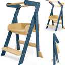 Foldable Toddler Tower with 3 Heights, Kids Step Stool for 1.5-6 Years, Toddler Standing Tower for Bathroom Sink, Stool for Kids Anti-Drop (Blue)