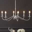 JONATHAN Y 34.75" White 6-Light Bohemian Farmhouse Iron Chandelier, Rustic Candle-Style LED Hanging Light for Dining Room Kitchen Island Entryway Foyer (JYL7559D)