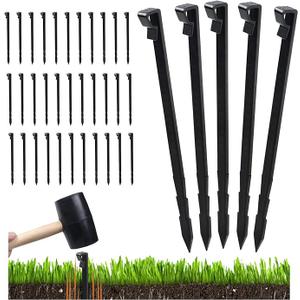 55 PCS 9 Inch Landscape Stakes, Heavy Duty Plastic Edging Anchoring Stakes for Landscape, Weed Barriers, Lawn Edging, Black .A few are pre-owned