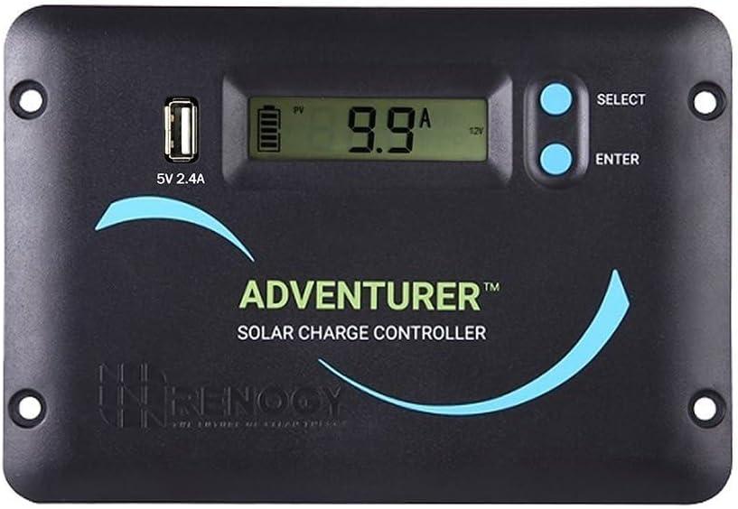 Renogy 30A 12V/24V PWM Solar Charge Controller with LCD Display Flush Mount Design Negative Ground, Compatible with Sealed, Gel, Flooded and Lithium Batteries, Adventurer 30A,black