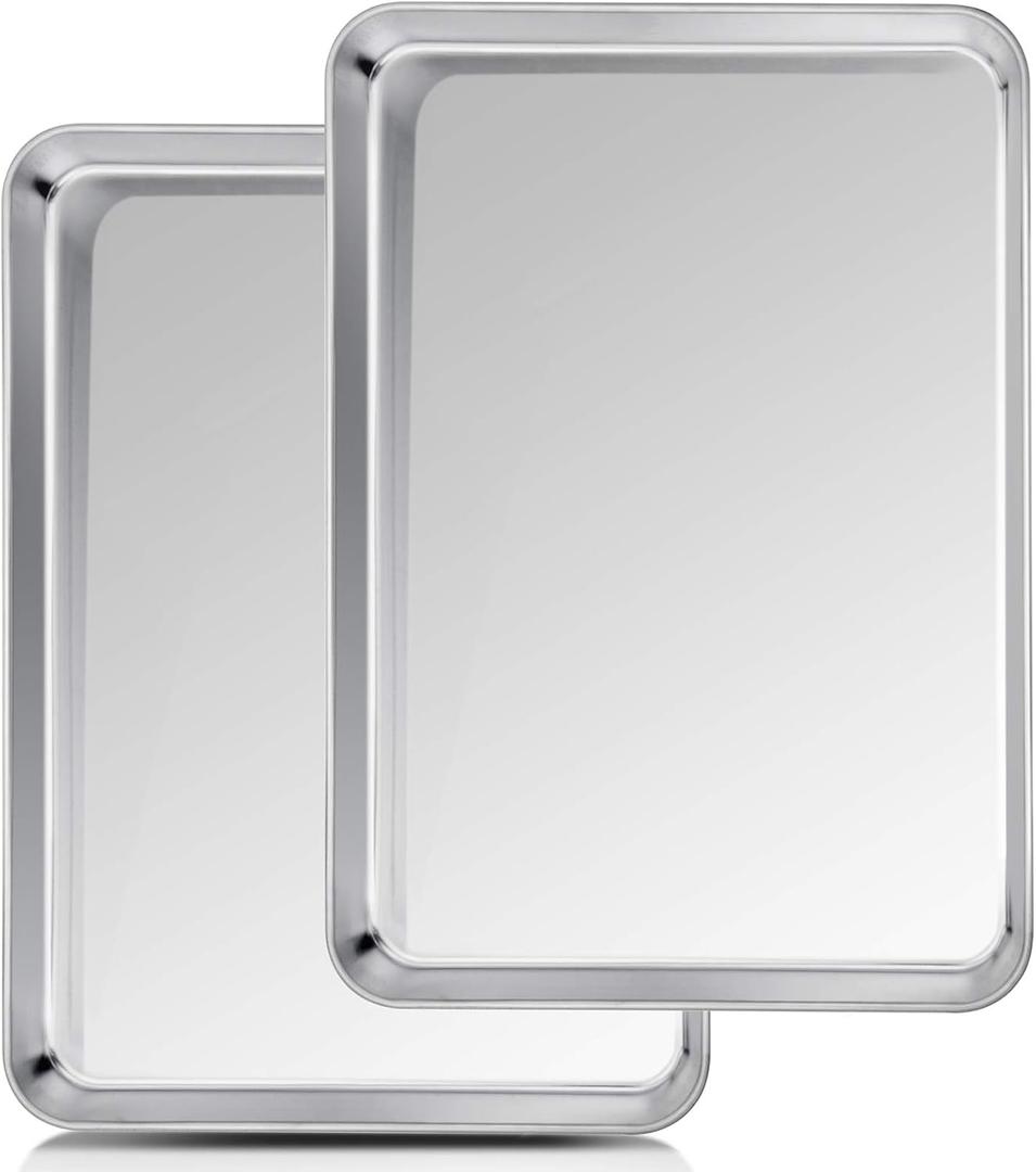 TeamFar Baking Sheet, 20141, Cookie Sheet Half Sheet Baking Pans Stainless Steel, Non Toxic & Healthy, Heavy Duty & Thick Gauge, Mirror Finish & Dishwasher Safe - 2 Piece