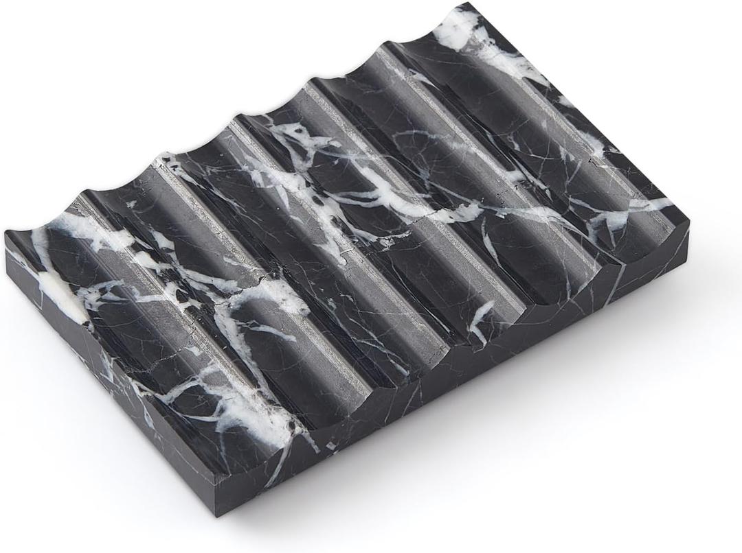 Real Luxurious Natural Marble Soap Dish for Shower,soap Dish for Bathroom,Non-Ceramic/Non-Resin Stone soap TrayBlack