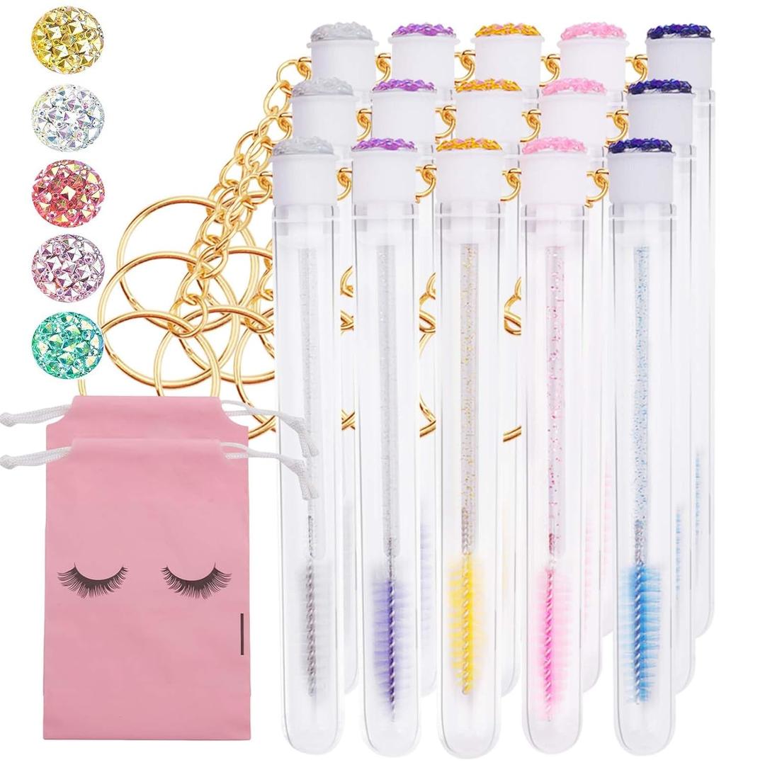 32 Pieces Disposable Mascara Wands Set,Include 15 pcs Disposable Lash Spoolies Brush 2 Aftercare Bag and 15 Pieces Reusable Empty Eyelash Brush Tubes for Women Girls Makeup Brush Kit