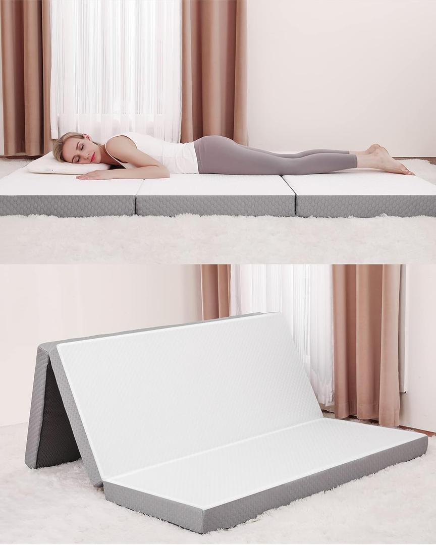 Forias Memory Foam Folding Mattress Full, 4 Inch Tri-fold Mattress, Breathable Foldable Mattress Topper Portable Mattress for Floor Guest Bed Full Size 75" L x 54" W x 4" H