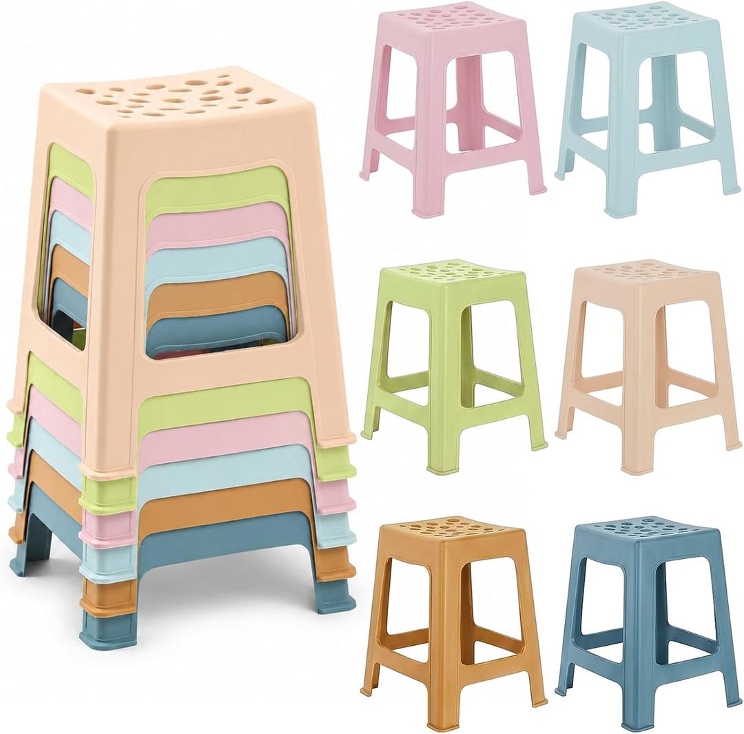 Leinuosen 6 Pcs Plastic Stool for Classroom 17.32 Inch Stackable School Stools Modern Portable Nesting Chair School Home Office (Morandi), 9.84 x 10.83 x 17.32 inches