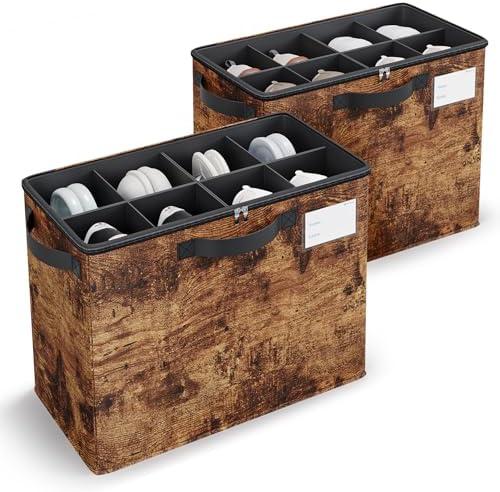 Varhomax Shoe Organizer Box for Closet,Small Fabric Shoe Storage Bin with Adjustable Dividers & Clear Cover, Saving Space Sneakers & Sandals Containers for Entryway, Cubby