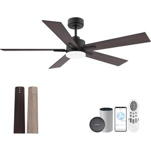 52 Smart Ceiling Fan with Lights Remote,Ultra Silent DC Motor,Control via Alexa Google Voice App Wifi,Outdoor Indoor Modern Ceiling Fans for Bedroom Patio Porch,Dimmable,Black Walnut Brown