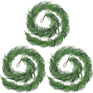 3PCS Christmas Norfolk Pine Garland,6ft Artificial Green Garland Holiday Decoration Outdoor Indoor for Stairs Railing Fireplace