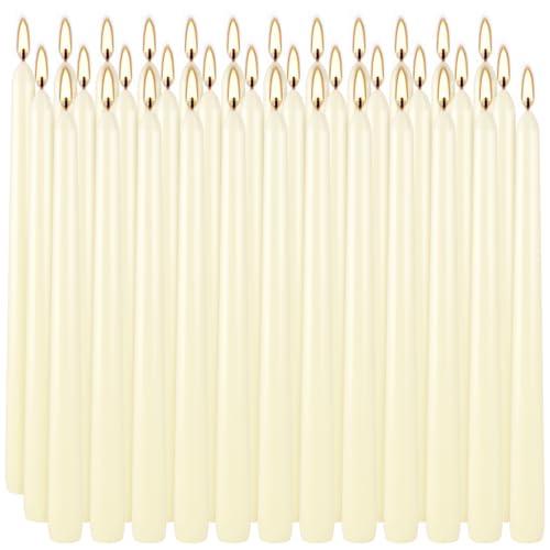 YOROXRG Ivory White Taper Candles, 7-8 Hours Burn Time, Unscented, Smokeless and Dripless, 0.8 x 10 Inch Dinner Candle Set for Household, Wedding, Party and Home Décor Candlesticks
