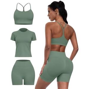 SALSPOR Women 3 Piece Workout Sets Seamless Running Tops Athletic Gym Yoga Short Y Back Sports Bras Outfits, XL